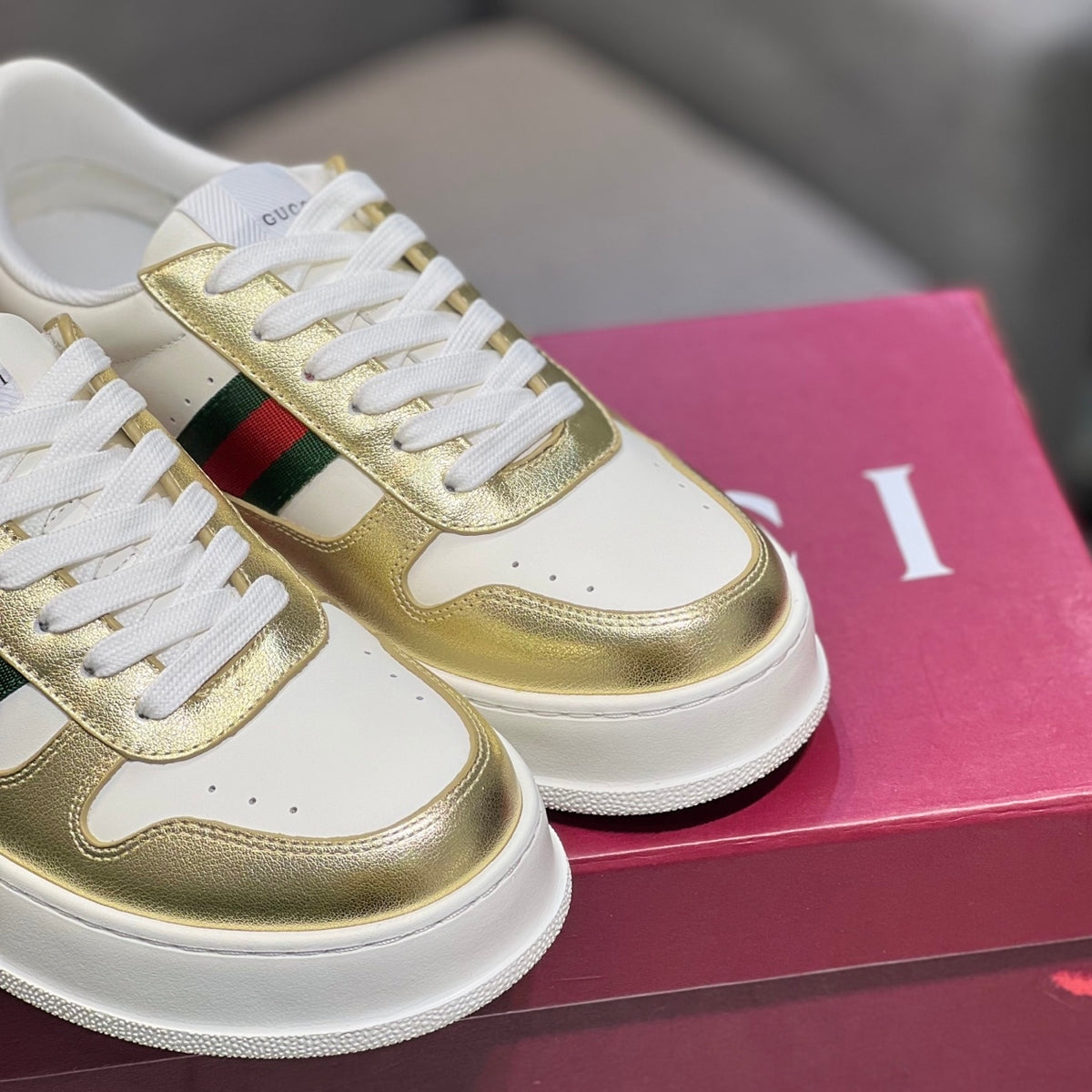 Gucci Unisex Casual Sneakers | Gold, Silver & Black