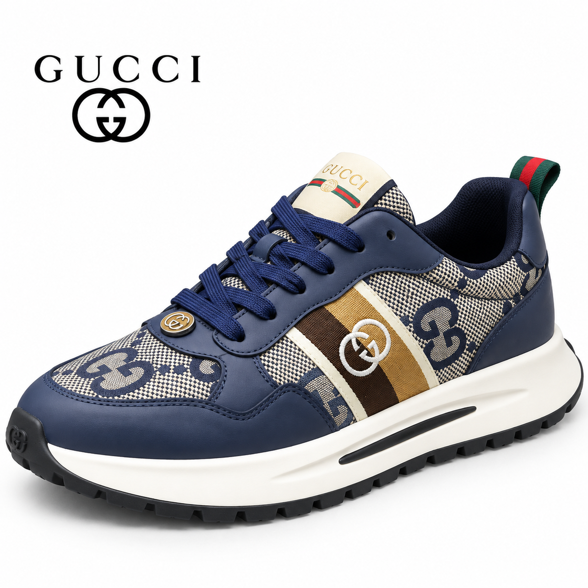 Gucci Men's Casual Sneakers | Navy, White & Gray