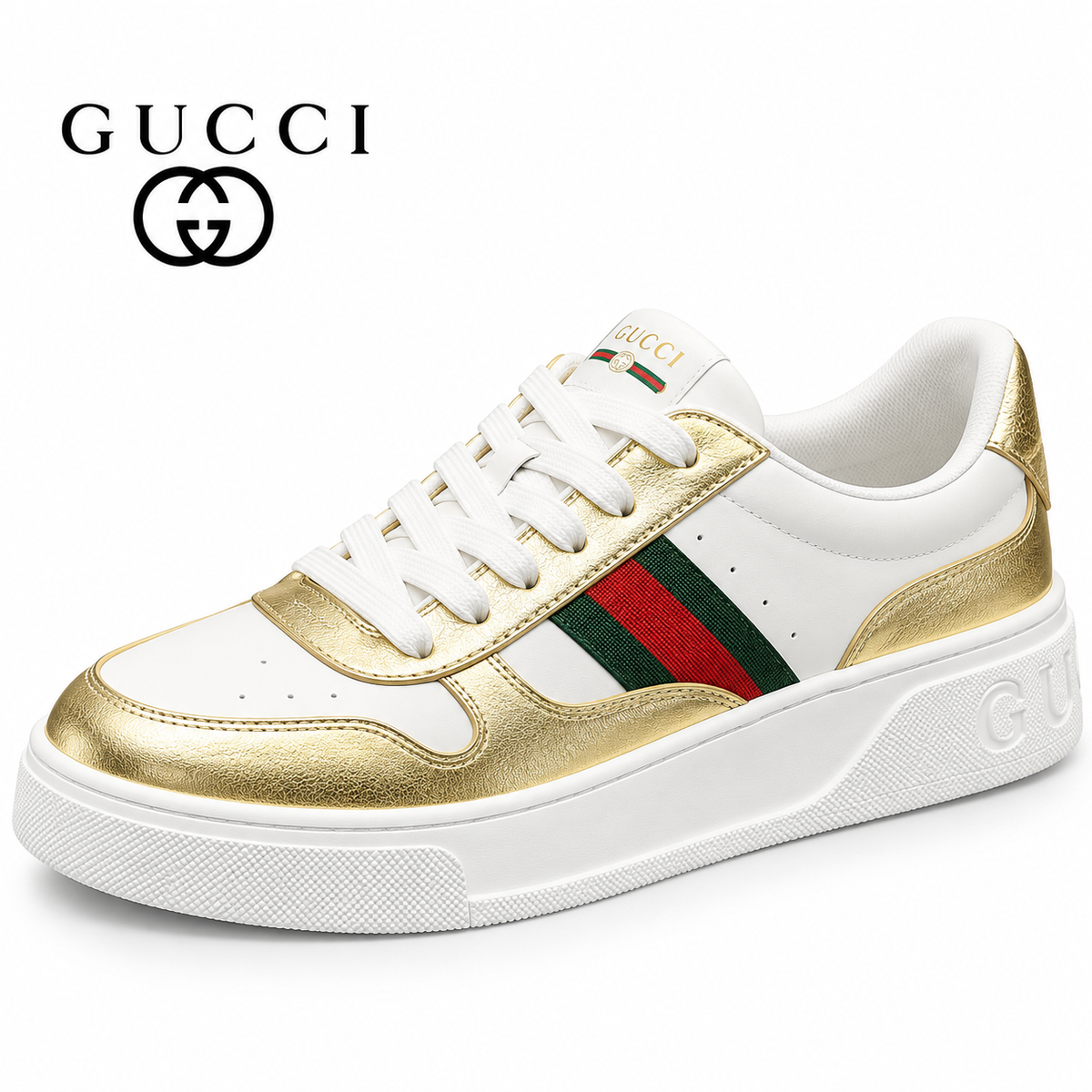 Gucci Unisex Casual Sneakers | Gold, Silver & Black