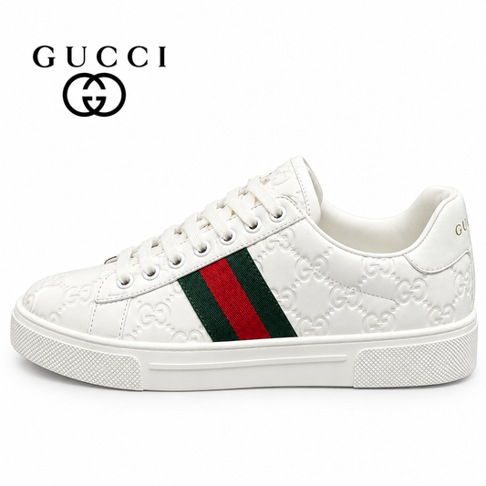 Gucci Men's Casual Sneakers | White, Red & Black