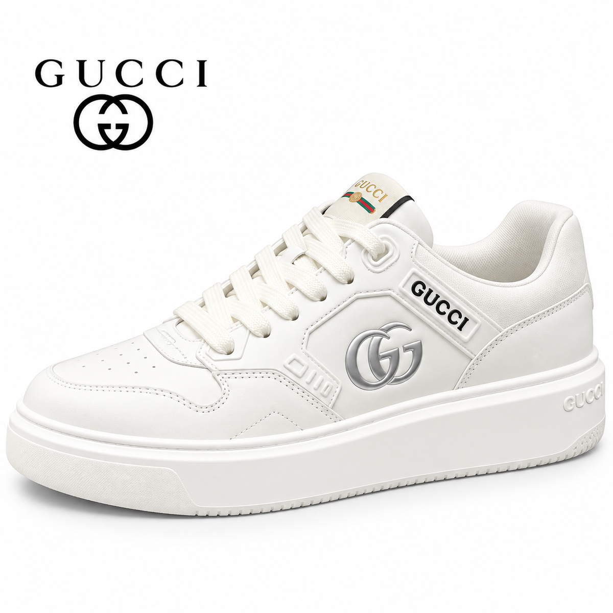 Gucci Men's Casual Sneakers | White, Black & Gray