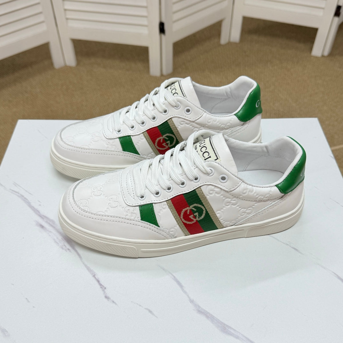 Gucci Men's Casual Sneakers | White, Gray & Black