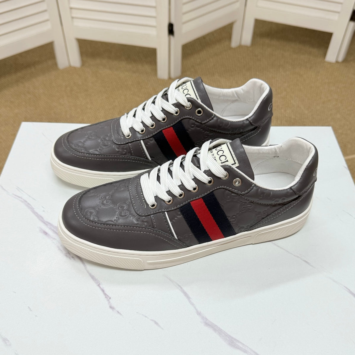 Gucci Men's Casual Sneakers | White, Gray & Black