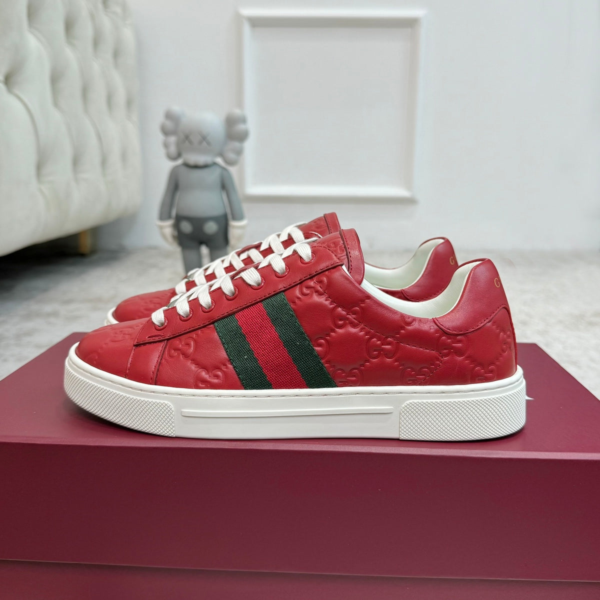 Gucci Men's Casual Sneakers | White, Red & Black
