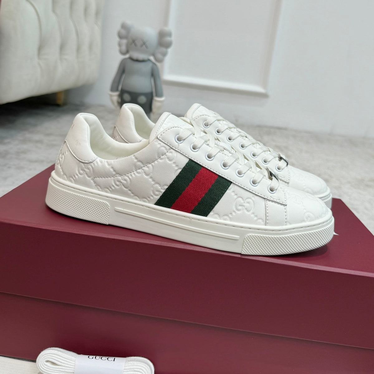 Gucci Men's Casual Sneakers | White, Red & Black