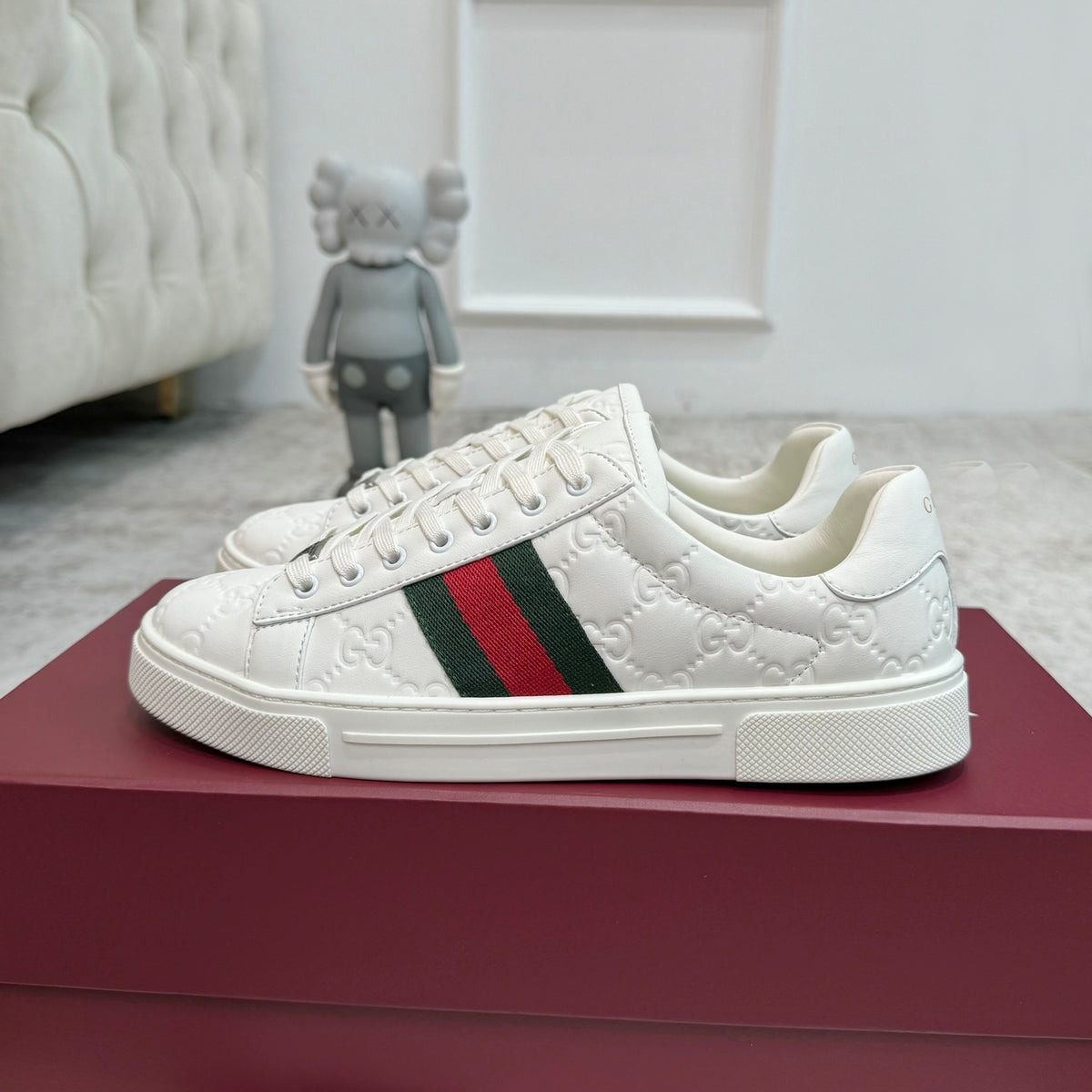 Gucci Men's Casual Sneakers | White, Red & Black