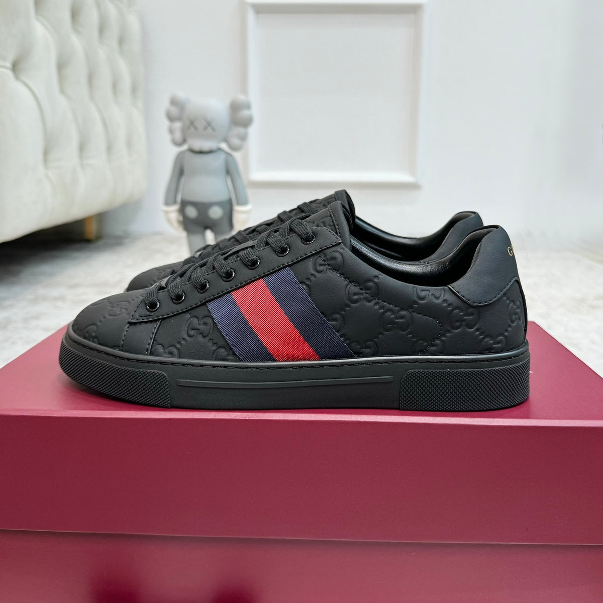 Gucci Men's Casual Sneakers | White, Red & Black