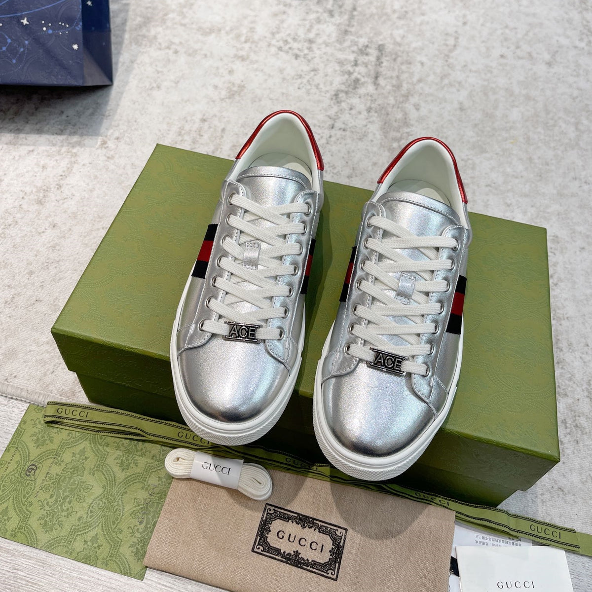 Gucci Men's Casual Sneakers | Silver, White & Black