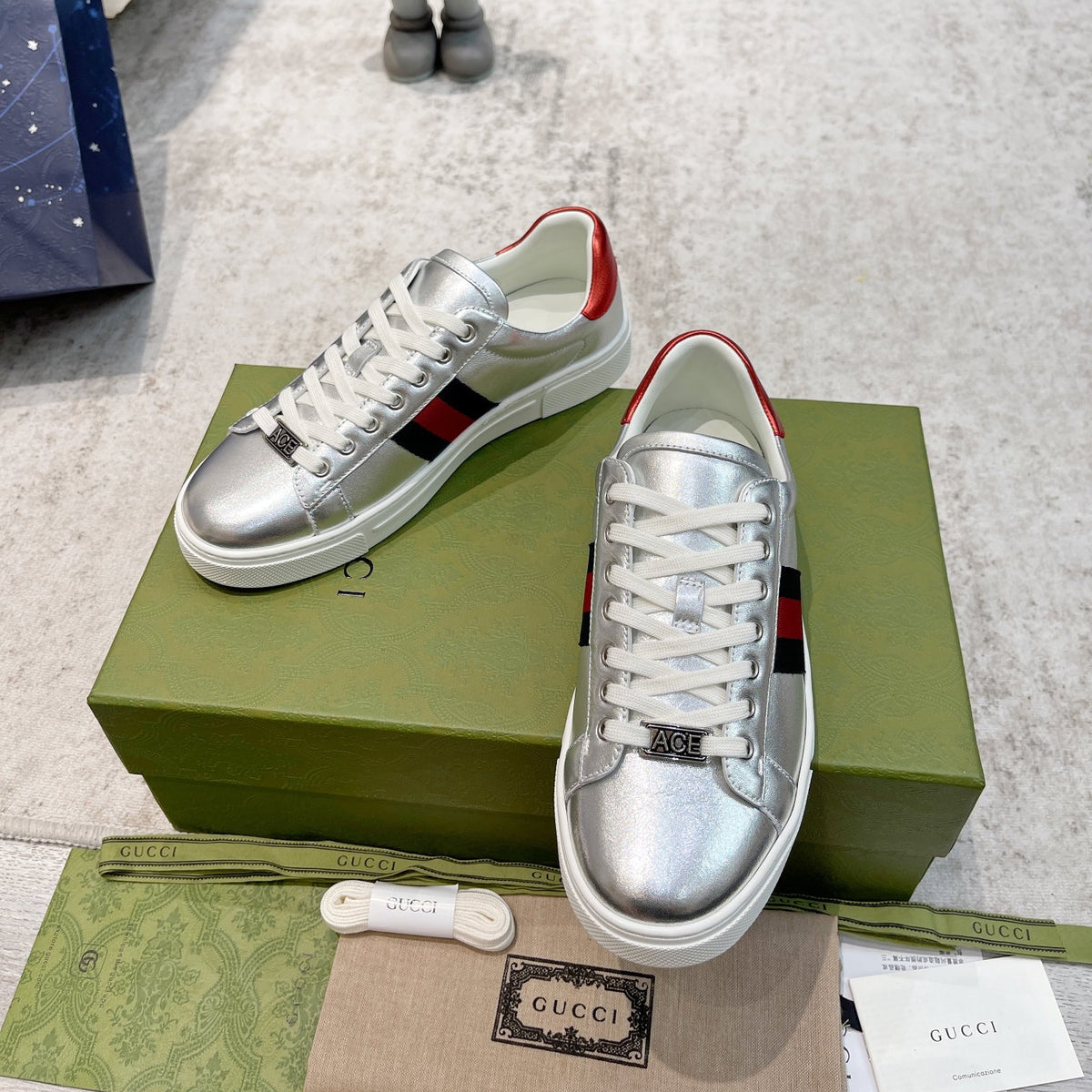 Gucci Men's Casual Sneakers | Silver, White & Black