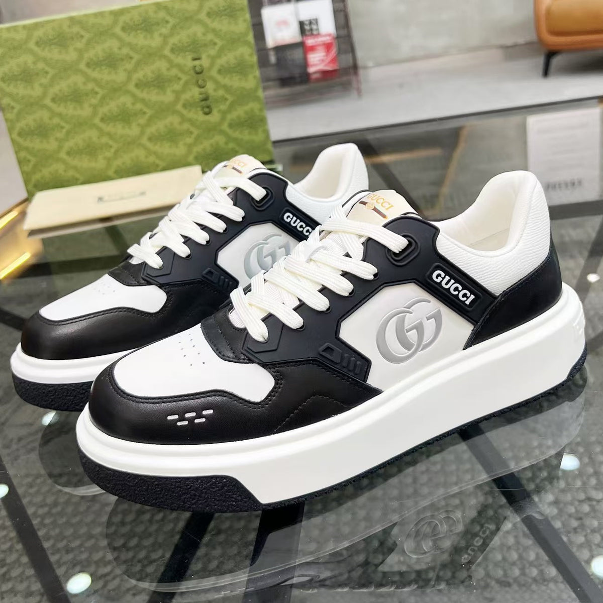 Gucci Men's Casual Sneakers | White, Black & Gray
