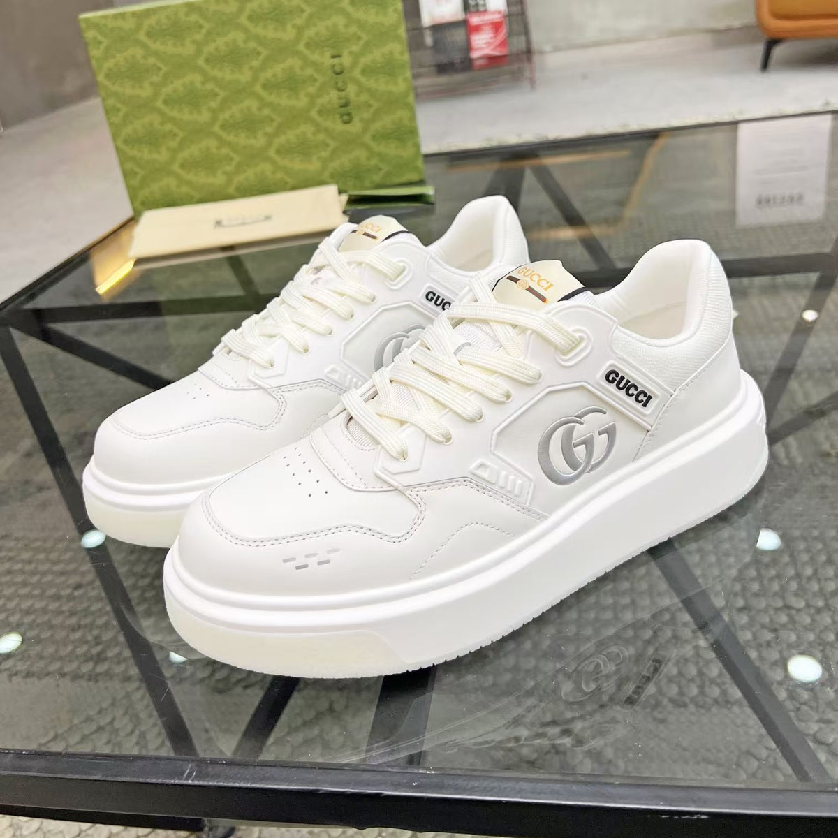 Gucci Men's Casual Sneakers | White, Black & Gray