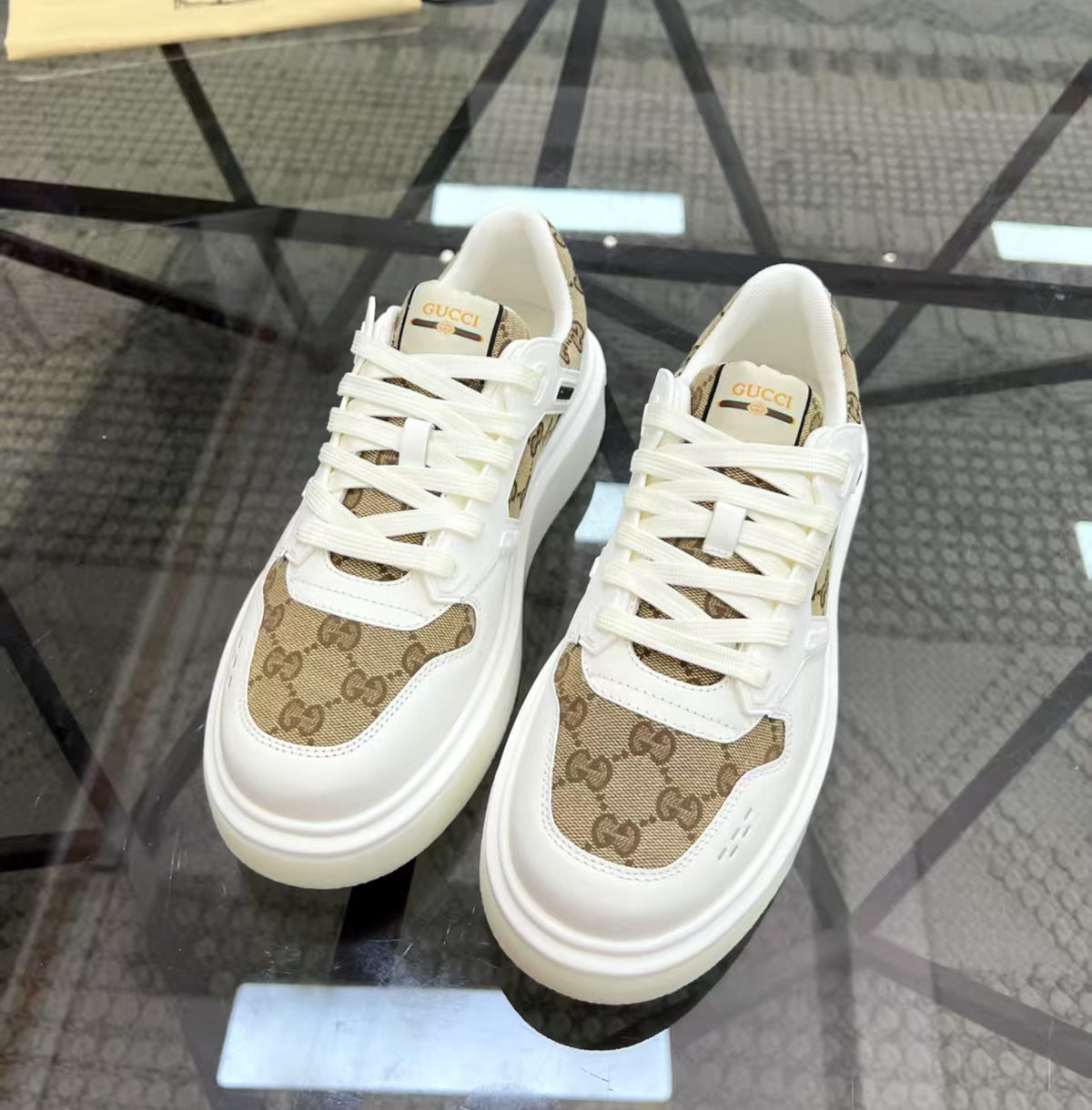 Gucci Men's Casual Sneakers | Brown, White, Black & Blue