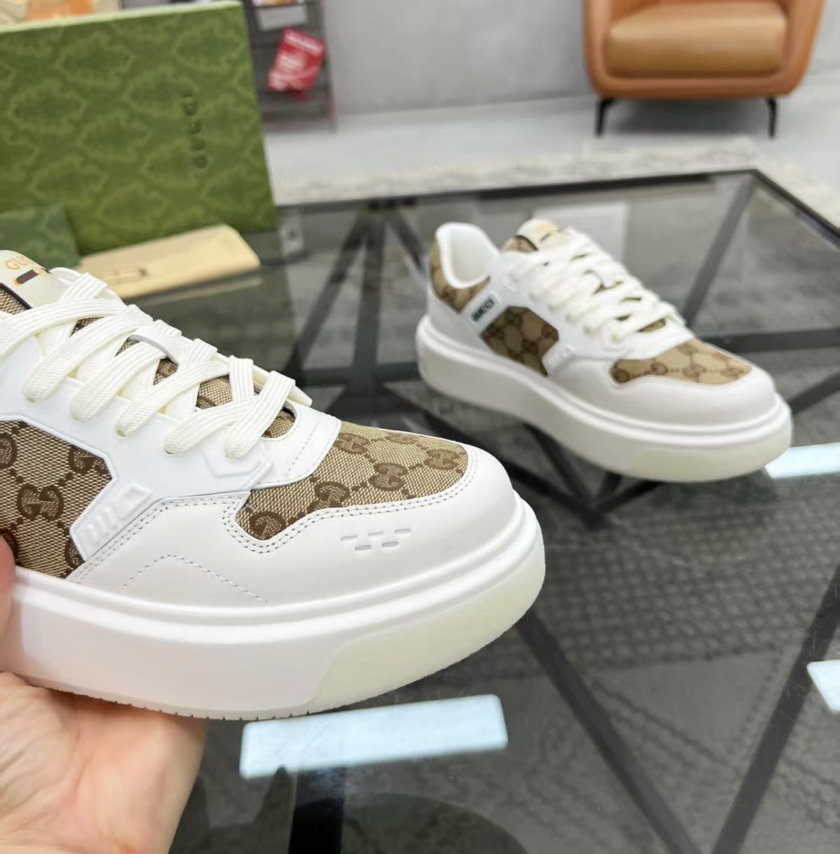 Gucci Men's Casual Sneakers | Brown, White, Black & Blue