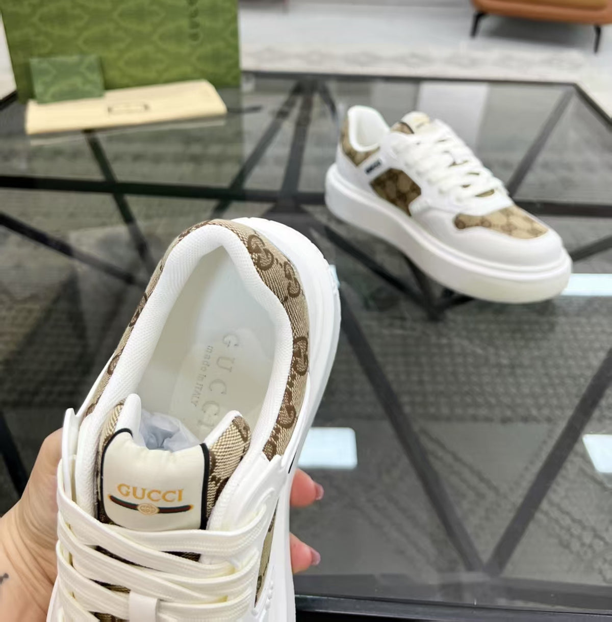 Gucci Men's Casual Sneakers | Brown, White, Black & Blue