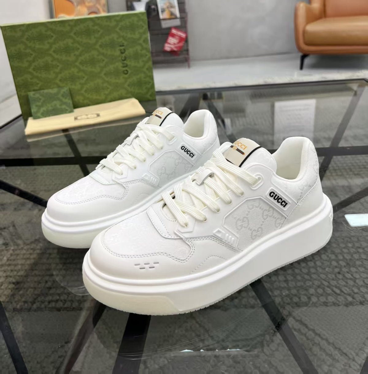 Gucci Men's Casual Sneakers | Brown, White, Black & Blue