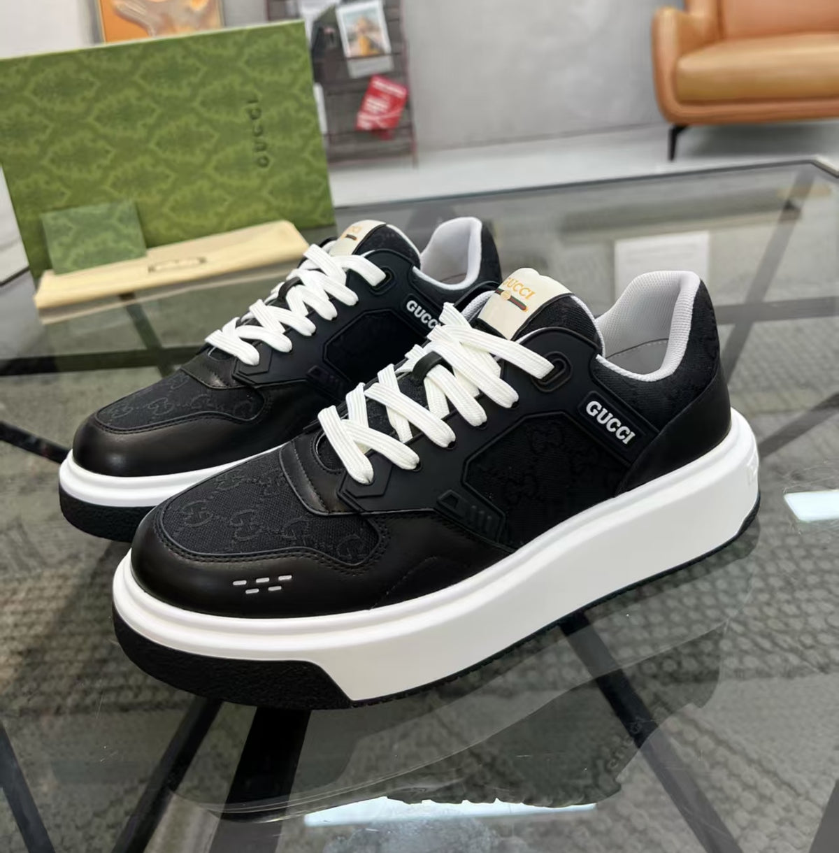 Gucci Men's Casual Sneakers | Brown, White, Black & Blue