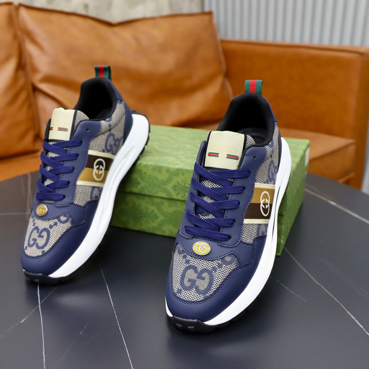Gucci Men's Casual Sneakers | Navy, White & Gray
