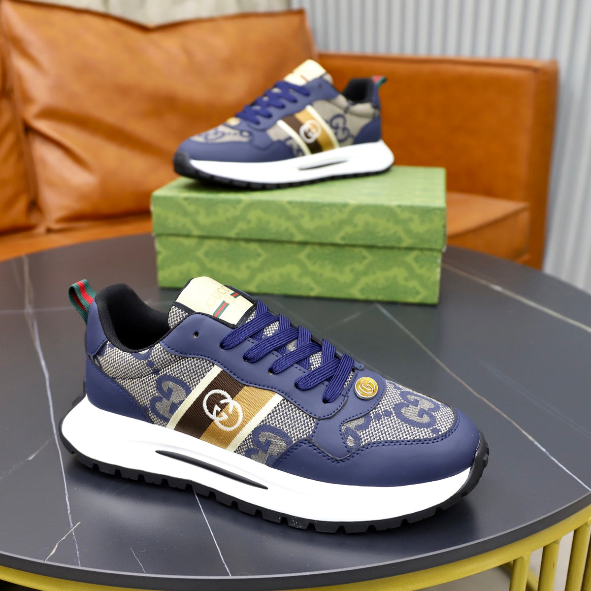 Gucci Men's Casual Sneakers | Navy, White & Gray