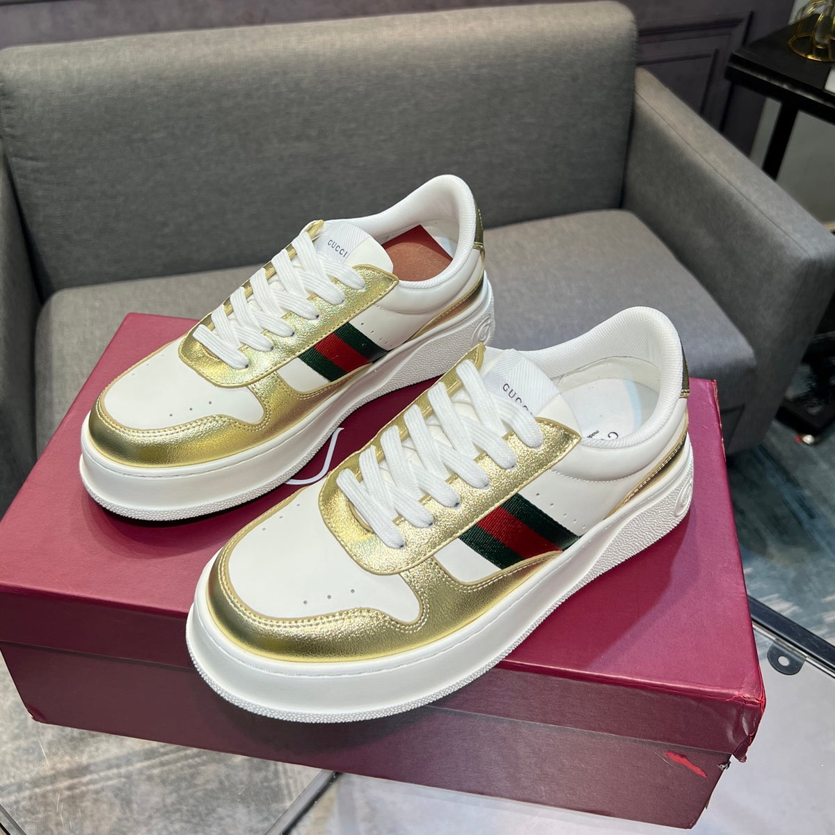 Gucci Unisex Casual Sneakers | Gold, Silver & Black