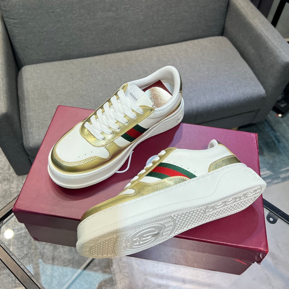 Gucci Unisex Casual Sneakers | Gold, Silver & Black