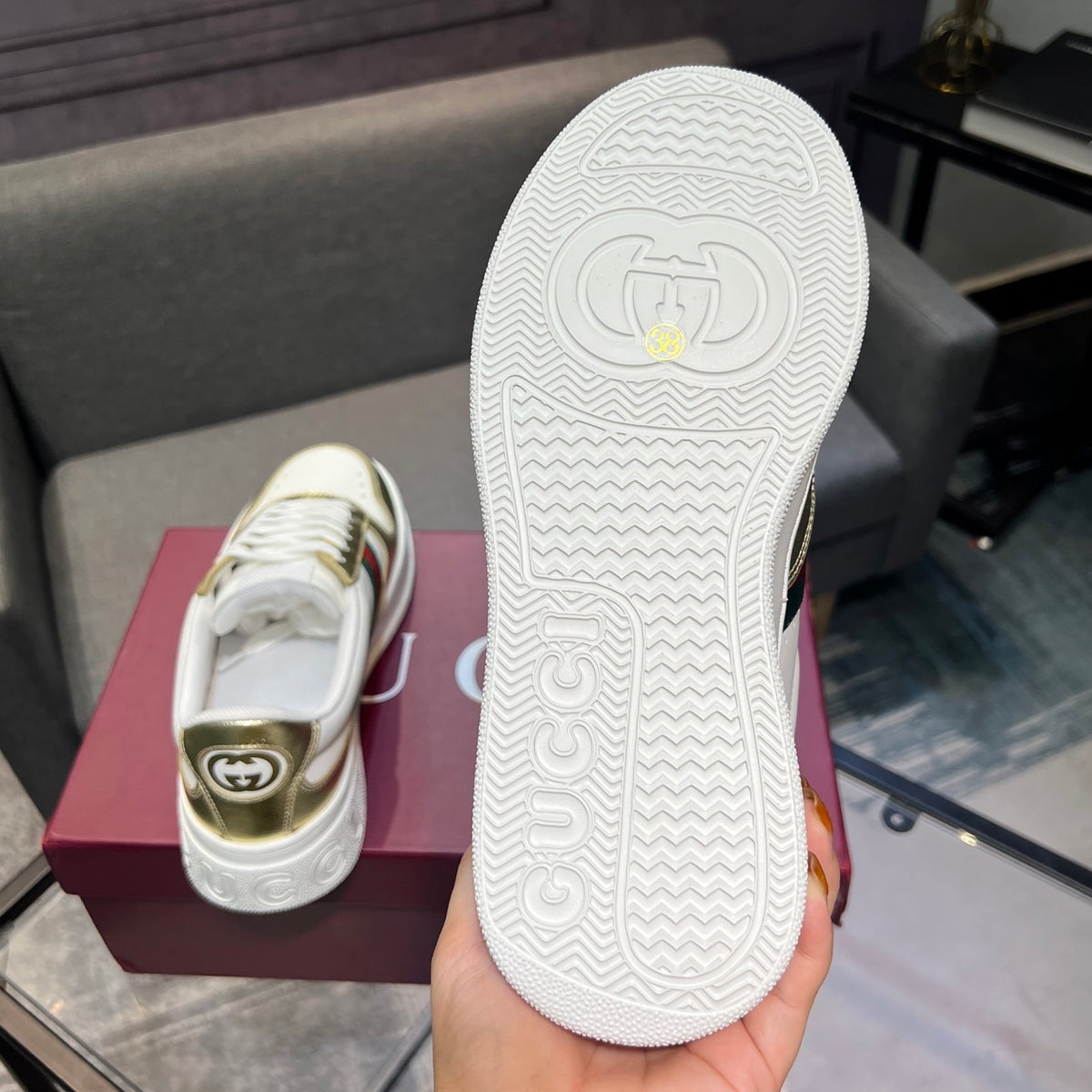 Gucci Unisex Casual Sneakers | Gold, Silver & Black