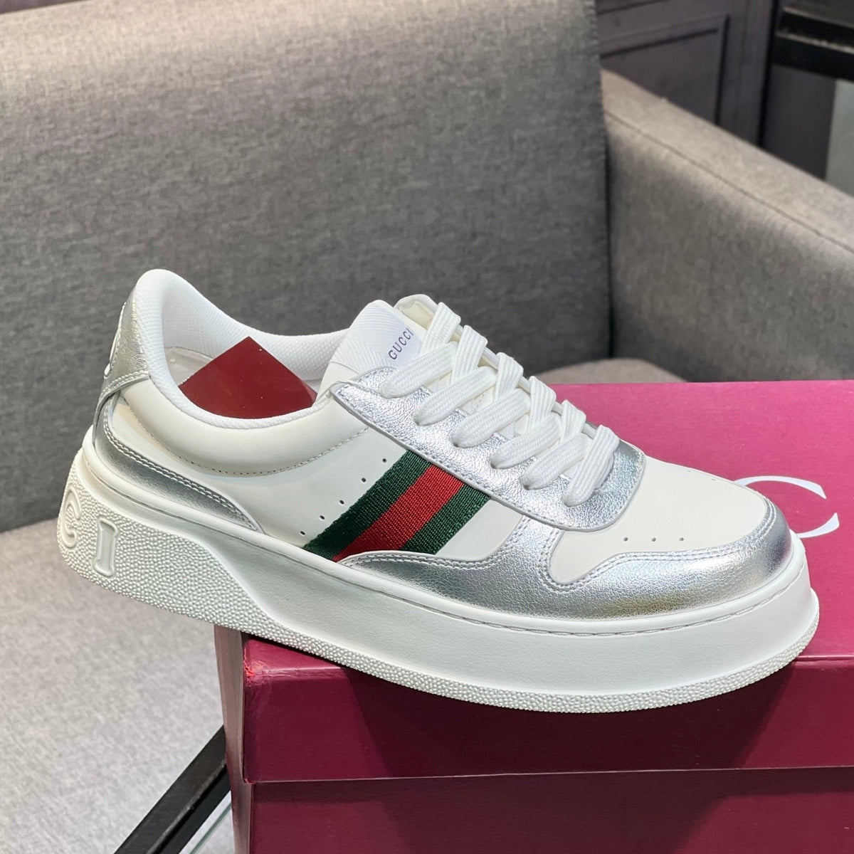 Gucci Unisex Casual Sneakers | Gold, Silver & Black