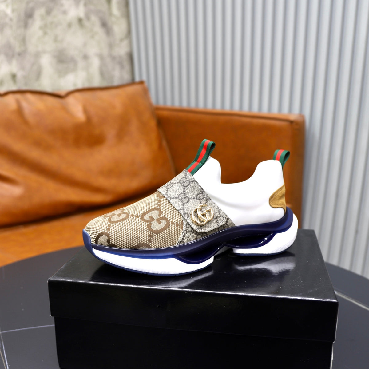 Gucci Men's Casual Athletic Sneakers | Brown, Navy & Black