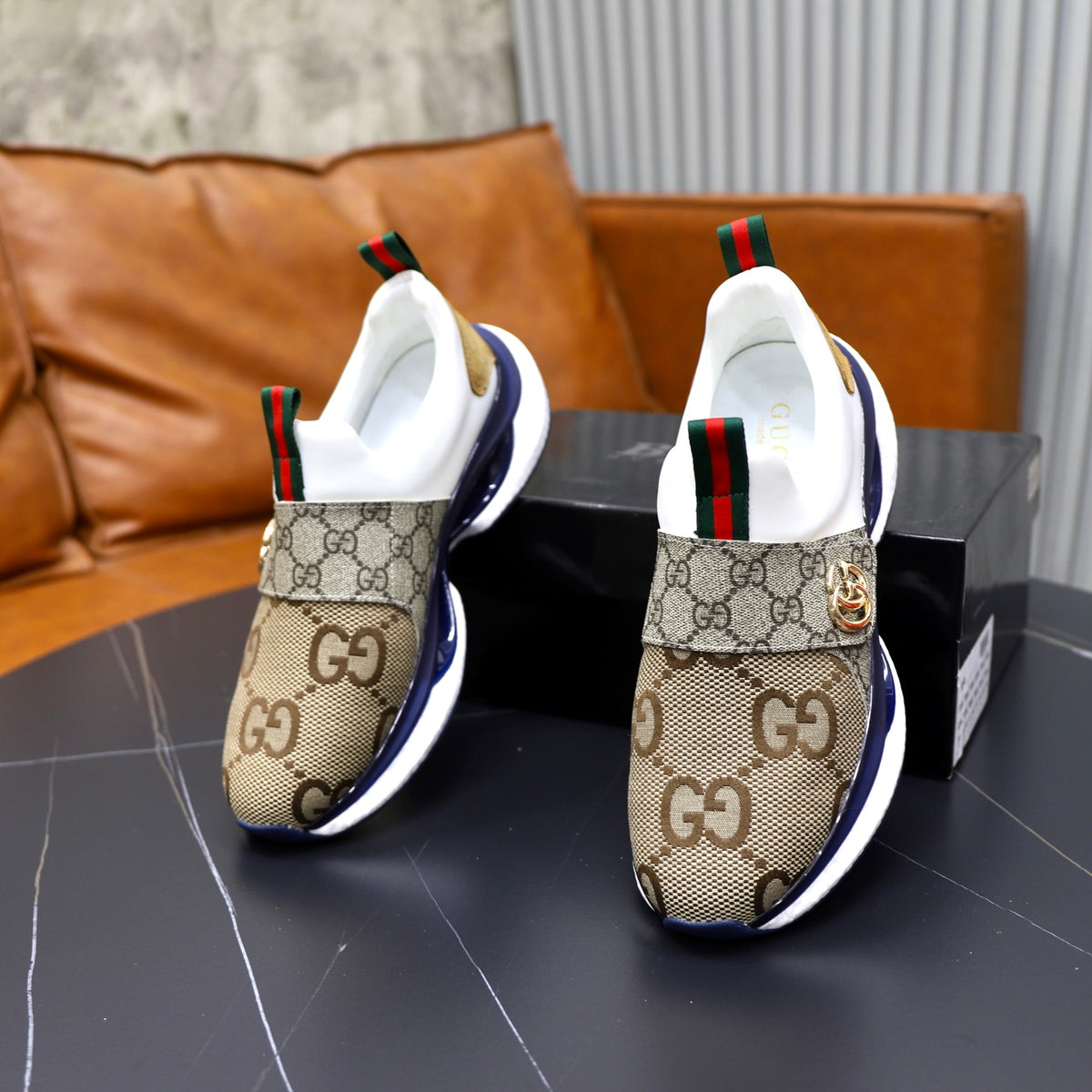 Gucci Men's Casual Athletic Sneakers | Brown, Navy & Black