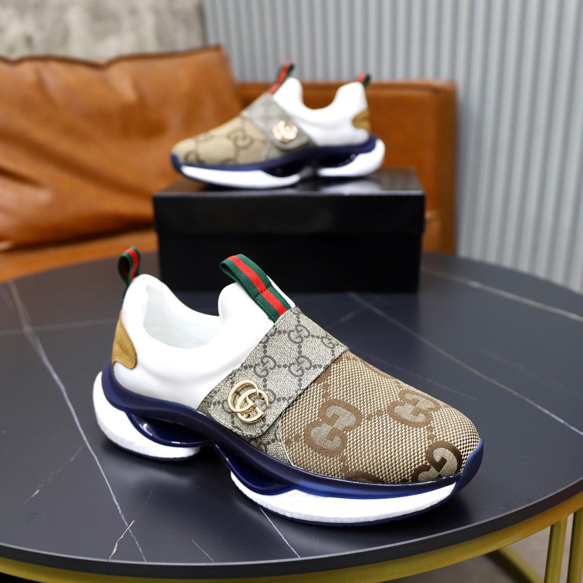 Gucci Men's Casual Athletic Sneakers | Brown, Navy & Black