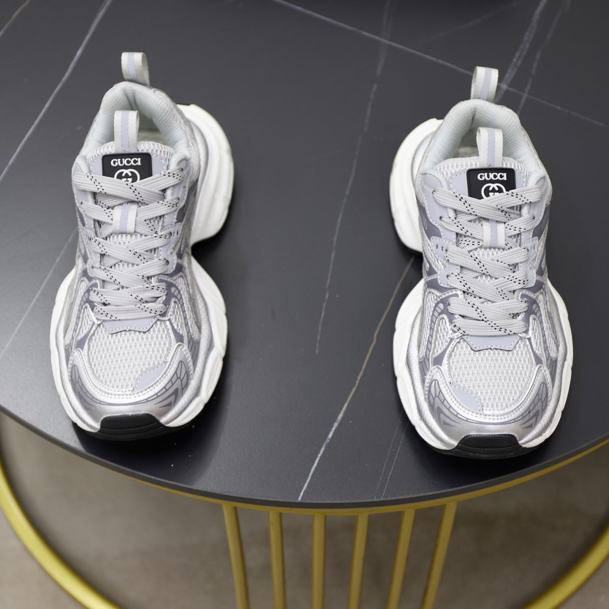 Gucci Men's Casual Athletic Sneakers | Gray & Beige