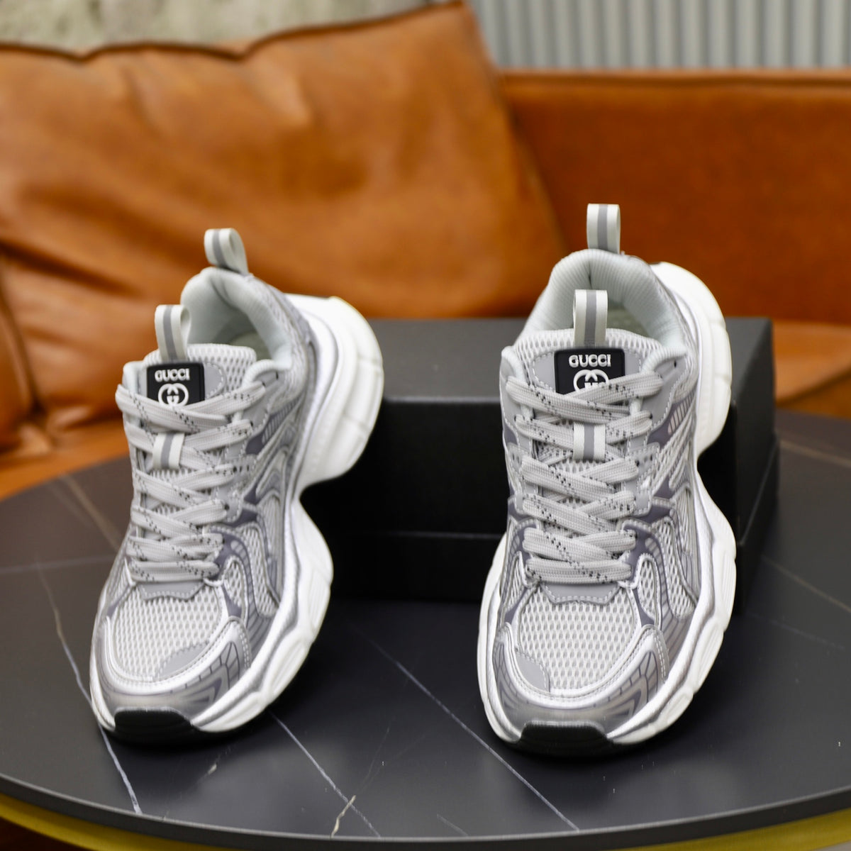 Gucci Men's Casual Athletic Sneakers | Gray & Beige