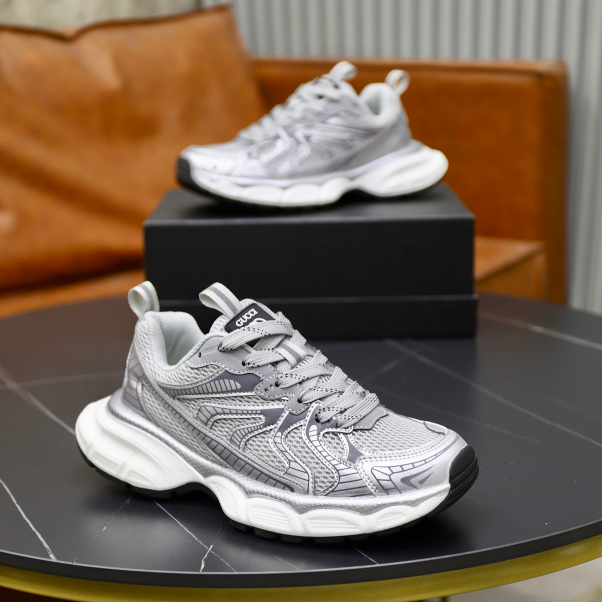 Gucci Men's Casual Athletic Sneakers | Gray & Beige