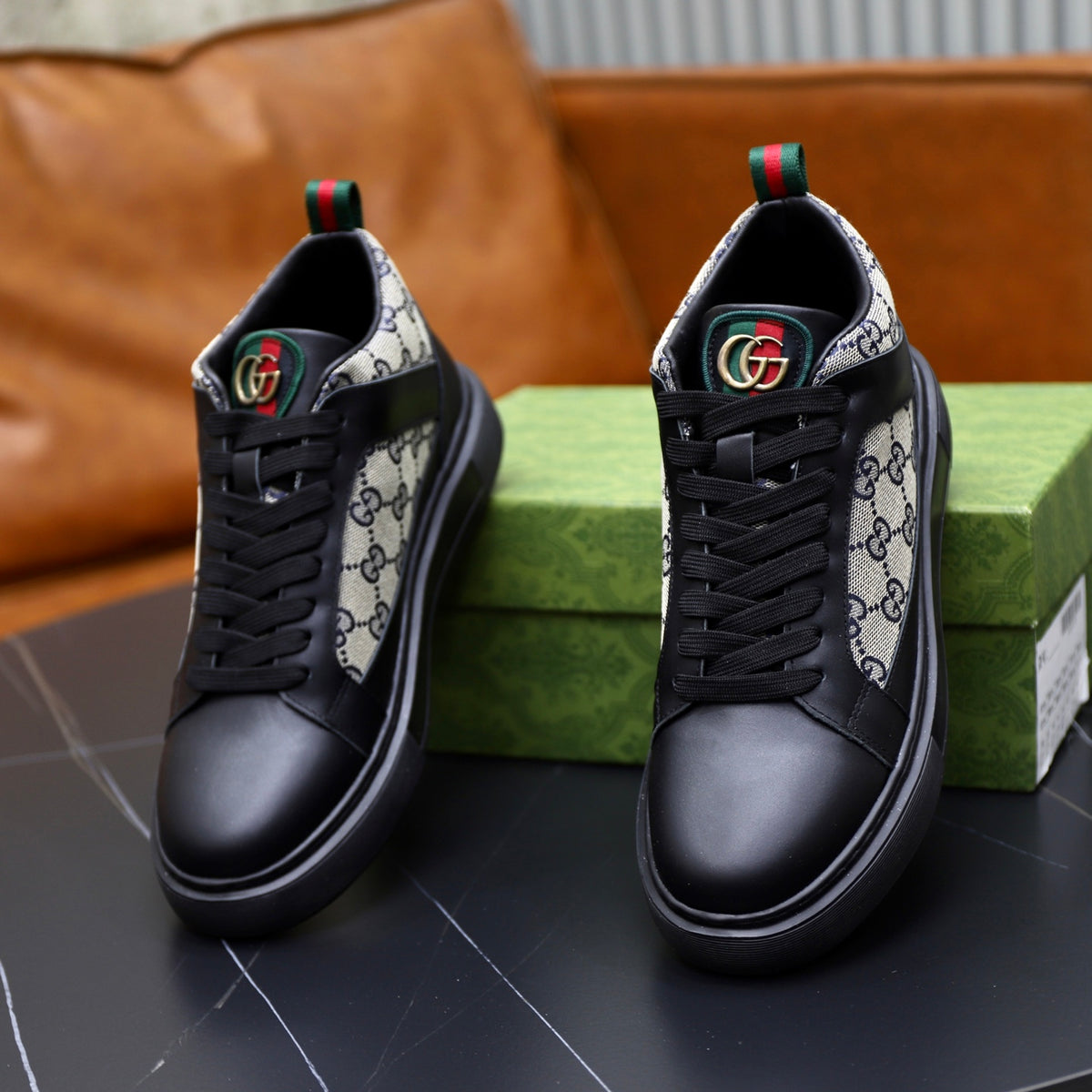 Gucci Men's Casual Athletic Sneakers | Navy & Brown