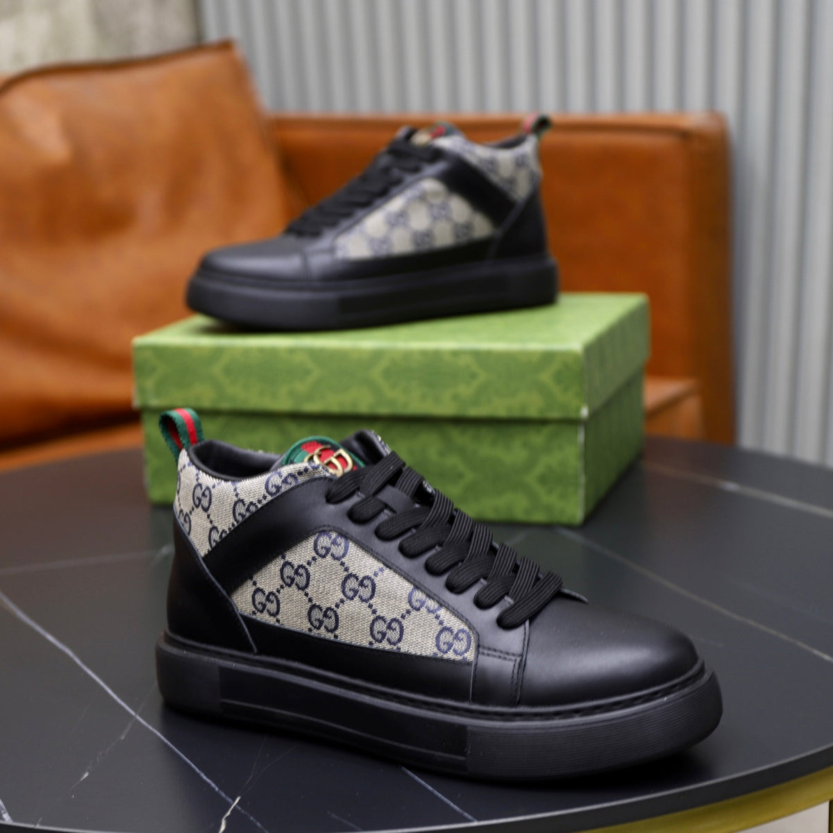 Gucci Men's Casual Athletic Sneakers | Navy & Brown